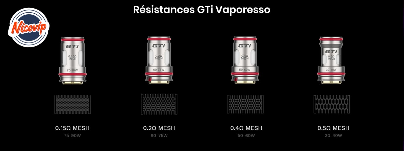 Résistances GTi pour un clearomiseur Vaporesso