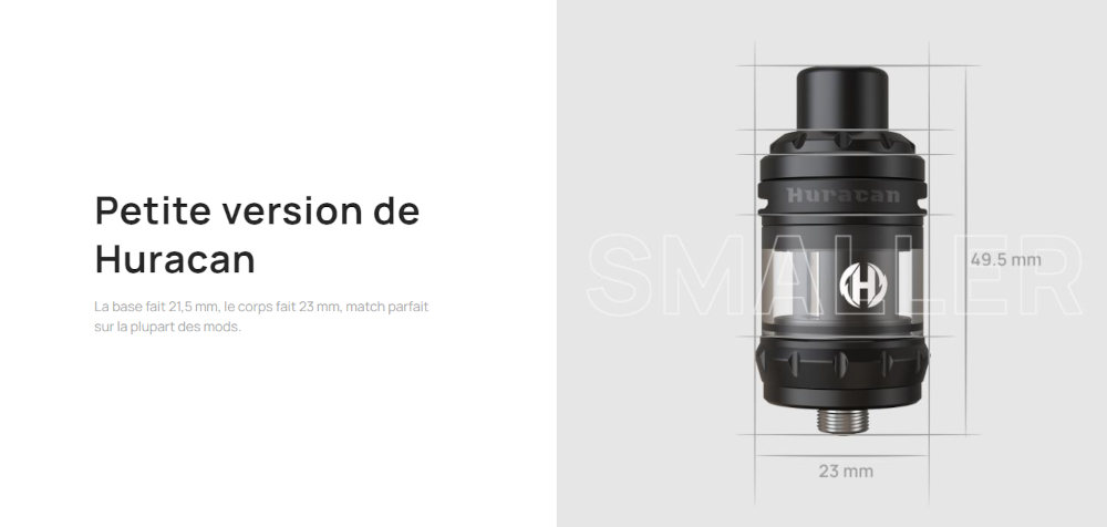 Clearomiseur Huracan Mini 23mm Aspire dimensions