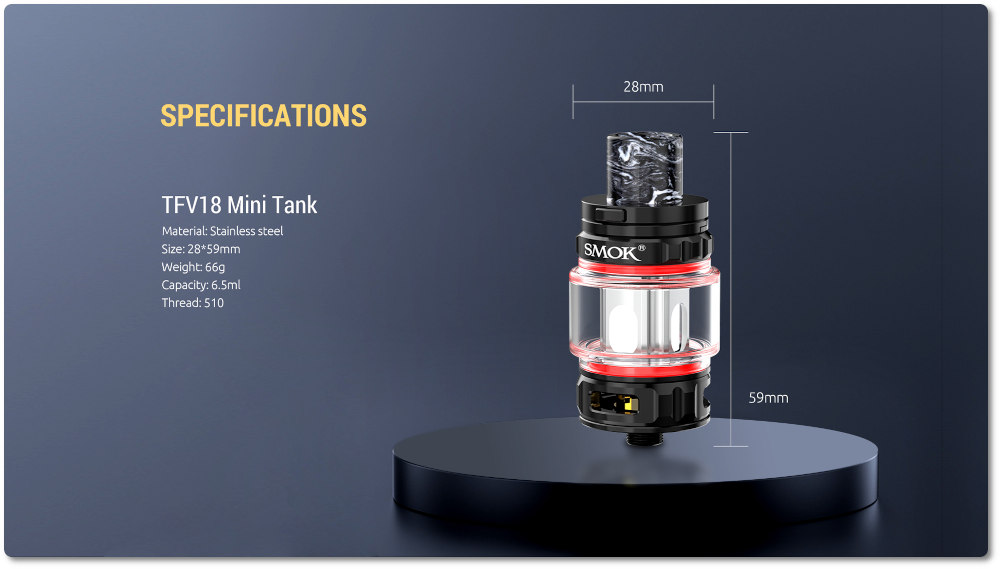 Clearomiseur TFV18 28mm Smok paramètres