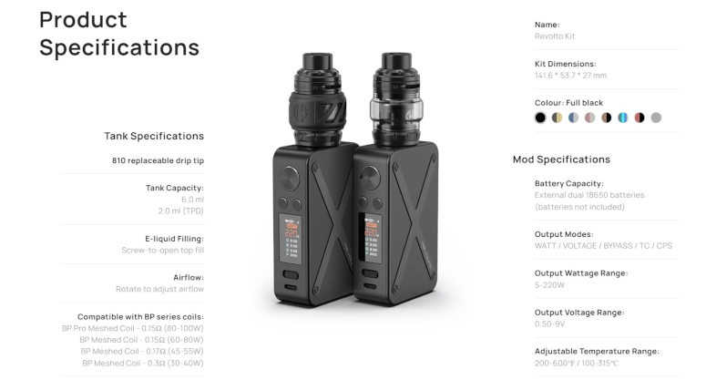 Kit Revolto 220W Aspire caractéristiques