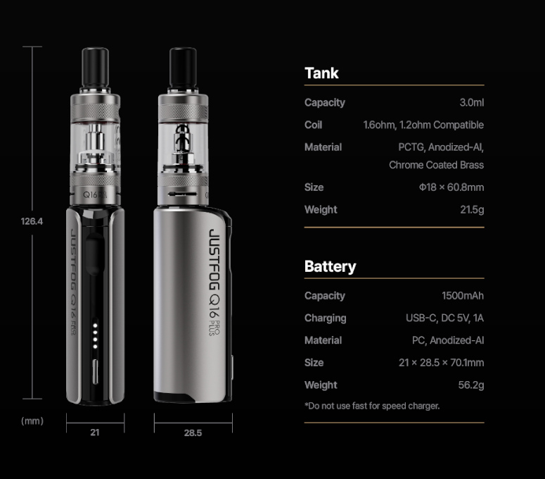 Q16-Pro-Plus-Justfog-caractéristiques
