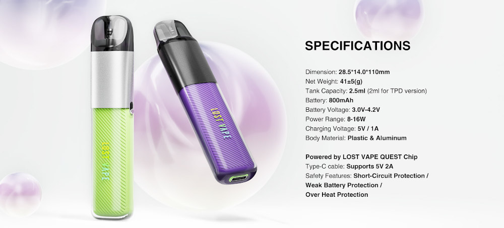 Kit Ursa Nano Air 800mAh Lost Vape caractéristiques