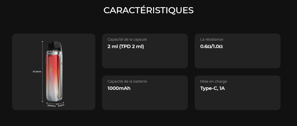 luxe qs vaporesso caractéristiques