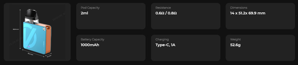Kit Xros 3 Nano 1000mAh Vaporesso caractéristiques
