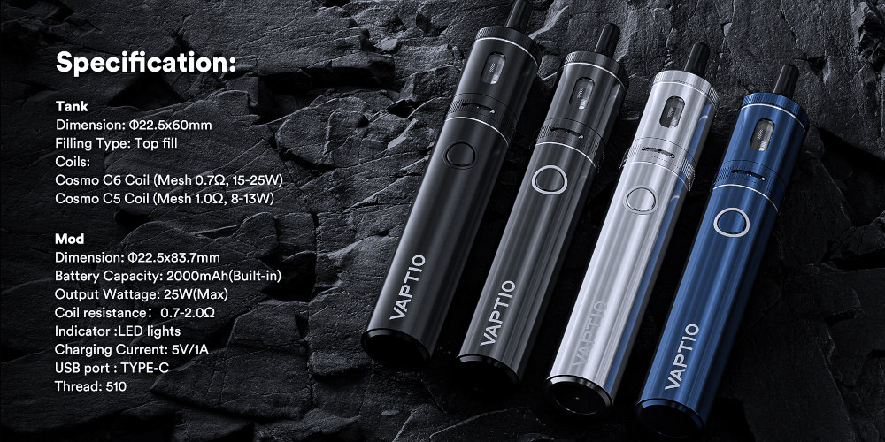 Kit Cosmo A2 2000mAh Vaptio caractéristiques