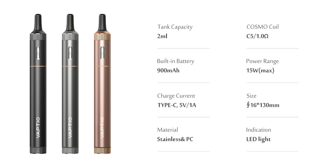 Kit Cosmo A1 900mAh Vaptio caractéristiques